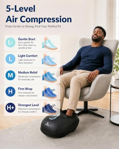 Shiatsu Foot Massager with Heat, Birthday Gifts for Women, Remote Control | 2026 Upgraded Biger Size 13, for Neuropathy, Plantar Fasciitis Relief, 5 Compression Levels, 3 Kneading Speeds, 2 Heat Levels - color: Matte-black