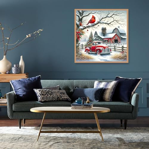 KTHOFCY 5D DIY Winter Landscape Diamond Painting Kits for Adults,Christmas Truck Full Drill Embroidery Cross Stitch Crystal Rhinestone Paintings Pictures Arts Wall Decor Painting Dots Kits 14X14 inch