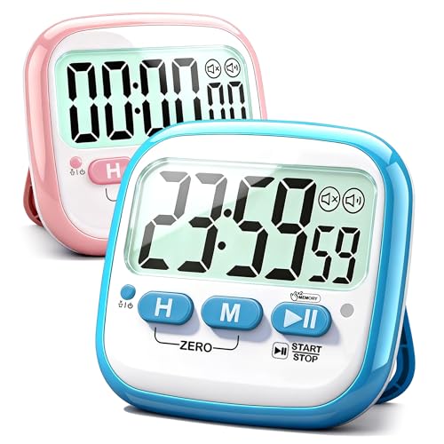 Antonki 2 Pack Classroom Timers for Kids Teachers, Magnetic Countdown Digital Kitchen Timer for Cooking, Study, Exercise, Games, Time Mangement - Loud/Silent Mode - Battery Included - color: 2* Sky Blue & Pink