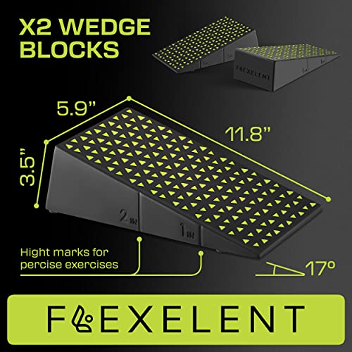 Flexelent Heel Elevated Squat Wedge Block Pair, 17° Angle, Bag Included - color: Lime Green