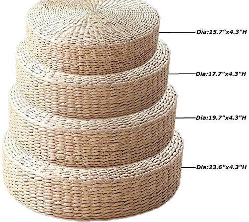 HUAWELL 2 Pack Tatami Floor Pillow Sitting Cushion Bigger Size,Round Padded Room Floor Straw Mat for Outdoor Seat (Dia: 19.7) - style: 19.7 Inch