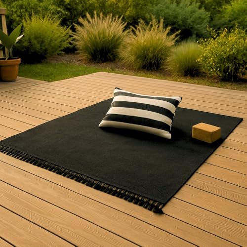 Open Road Goods Solid Color Mexican Yoga Blanket – Large Handwoven Throw for Yoga, Beach, Camping or Home – Soft and Durable Cotton Blend - color: Black