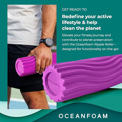 Oceanfoam Ripple Travel Foam Roller (11" x 3.35") Firm Mini Foam Roller for Physical Therapy, Deep Tissue Massage, Back Pain - High Density, Ergonomic Wave Textured - Yoga, Pilates, Exercise (Magenta) - color: Magenta