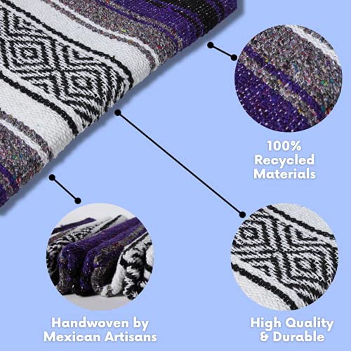 El Paso Designs Mexican Yoga Blanket – Colorful Falsa Serape Throw for Yoga, Beach, Picnic, Saddle, or Home Décor – Soft Woven Boho Blanket (Purple) - color: Purple