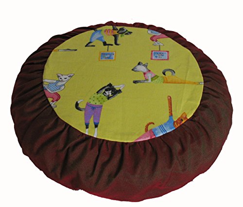 Meditation Cushion Zafu Buckwheat Pillow - Heavenly Kitties- Yoga Cats - color: Yoga Cats