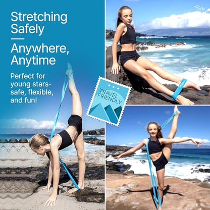 2-Pack Ballet Stretch Bands with Foot Mini Loop, Natural Rubber Dance Bands | Splits and flexibility training for kids, teens and adult dancers, gymnasts and cheerleaders, beginner guide and travel bag - color: Soft Blue Regular