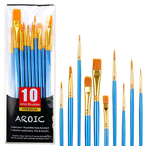 AROIC 10 Pcs Paint Brushes, Acrylic Oil Watercolor Painting Brush Set | Nylon Hair Brushes Artist Professional Drawing Kits for Adult, Kids Face Canvas Rock Painting Arts Crafts Supplies(1 Pack) - size: 10pcs-blue
