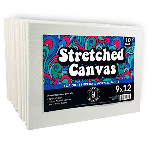 HIPPIE CRAFTER 10 Pack Stretched Canvases for Painting, 9x12 Blank Rectangle Canvas Boards, Ideal with Acrylic, Oil & Mixed Media Art, Small Art Canvases, Perfect Supplies for Bulk Projects - size: 9x12