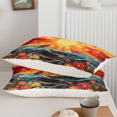 AILONEN Colorful Flower Duvet Cover Set Queen Size, Boho Sun and Ocean Bedding Set,Abstract Printed Soft Quilt Cover Cover + 2 Pillowcases,3 Pieces - color: S11, size: Queen