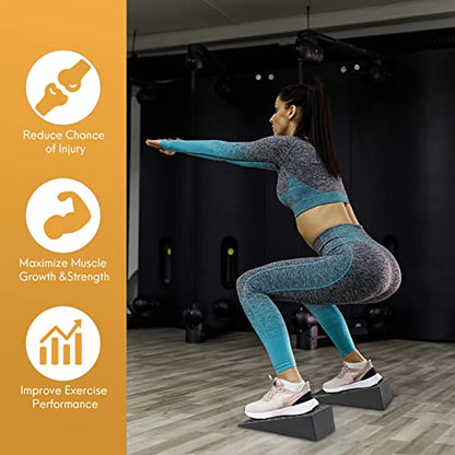 Squat Wedge for Easier Squats: 2-Pack Non-Slip Blocks with Guides