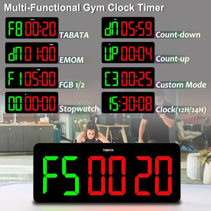 Gym Clock Timer for Tabata/FGB/EMOM Interval Workout | Large LED Display, Digital Wall Clock with Seconds, Remote Control, For Classroom Home Garage Office - color: Green