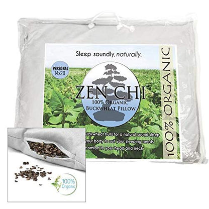 ZEN CHI Organic Buckwheat Hulls Pillow, Personal Standard Size 14"x20"