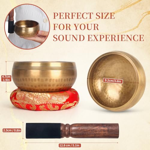 AKLOT HandMade Meditation Singing Bowl: Tibetan Sound Bowl Set with Pure Tone, Sound Bath Bowl with Cushion, Mallet, Spiritual Gift for Chakra Clearing, Healing, Yoga, Prayer, Relaxation (3.5 Inch) - color: 3.5 inch Gold