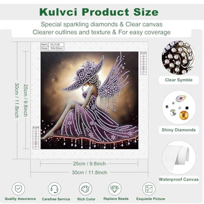 Kulvci Special Shape Women Diamond Painting Art for Adults, 12×12 inch | 5D Special Shape Diamond Art Kits for Beginners, Crystal Rhinestones Diamond Painting for Home Wall Decoration