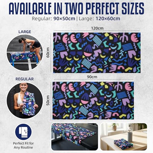 CHEEKY WINX Microfiber Gym Towel – Highly Absorbent Microfiber Sweat Towel, Quick-Dry Lightweight Design, Odour-Resistant Fabric, Matching Carry Bag, Blackfiesta, Large (120 x 60 cm) - color: Black Fiesta, size: Large