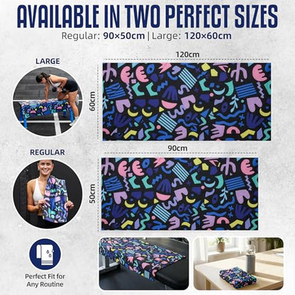 CHEEKY WINX Microfiber Gym Towel – Highly Absorbent Microfiber Sweat Towel, Quick-Dry Lightweight Design, Odour-Resistant Fabric, Matching Carry Bag, Blackfiesta, Large (120 x 60 cm) - color: Black Fiesta, size: Large
