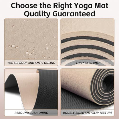 PAIDU Yoga Mat 8mm TPE Non‑Slip Fitness Mat with Strap for Home Workouts - color: 베이지&블랙