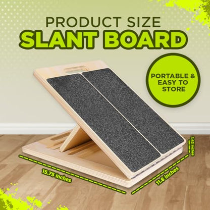Playbees Portable Wooden Slant Board for Calf Stretching & Squats – Adjustable Incline Calf Stretcher with Non-Slip Surface, Foldable Design for Physical Therapy, Pilates, Ankles & Legs