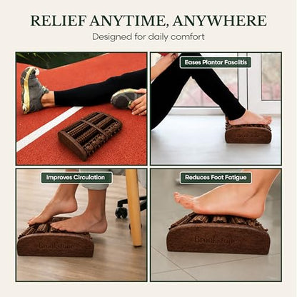 Brookstone Foot Massager Roller Plantar Fasciitis Pain Relief - Wooden Under Desk Feet Massage - Dual Manual Heel Massagers - Wood Rolling Acupressure Tool with Reflexology Guide - Gift for Men, Women - color: Walnut