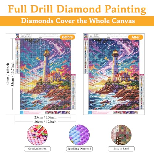 Diamond Art Kits for Adults & Beginners, Lighthouse Diamond Painting Kit | 5D Full Drill Gem Art with Seaside Scenery, Round Diamond Dots, Home Wall Decor & Gift, 12 x 16 Inch - color: HMDPUS-25902