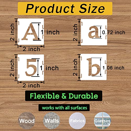 1 Inch Alphabet Letter Stencils, 65 Pcs Reusable Plastic Letter Number Symbol Interlocking Drawing Template Kit for Painting on Wood, Wall, Fabric, Rock, Signage, Door Porch - size: 1 Inch