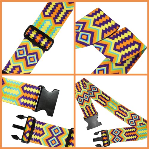 6 Pieces Luggage Straps Patterned Luggage Strap Suitcase Straps Luggage Belt Adjustable Travel Luggage Belt Strap with Quick Release Buckle, 2 inches Wide by 72 inches Long (Folk Style) - style: Folk Style