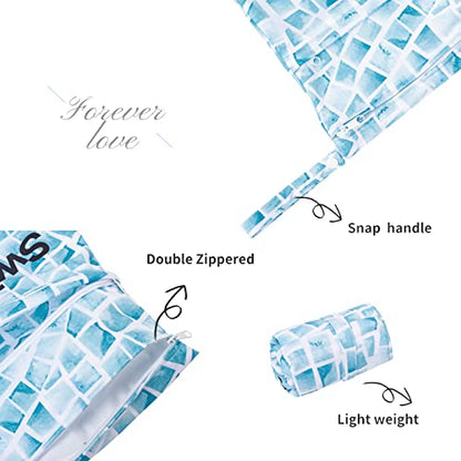 ALVA ALVABABY 2pcs Superior Waterproof Wet Dry Bags,Reusable with Two Zippered Pockets, Baby Cloth Diaper Wet Bags,Travel,Beach,Pool,Daycare,Soiled Baby Items,Yoga Gym Bag,Wet bag for Swimsuit - color: 02pool&swimsuit