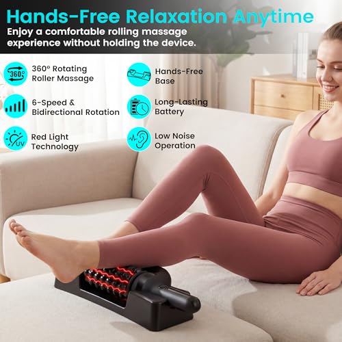 Electric Massage Roller Stick, Deep Tissue Muscle Massager with 6 Speeds, Rechargeable Rolling Massager for Legs, Back, Calves & Feet,Hands-Free Body Massage Tool(1)