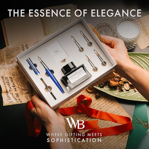 Wordsworth & Black Luxury Fountain Pen Set for Writing, 6 Nibs, Blue | Fountain Ink Bottle, Cartridges & Refill Converter, Refillable, Blue, High End Gift for Men & Women, Journaling & Lettering - color: Blue Chrome