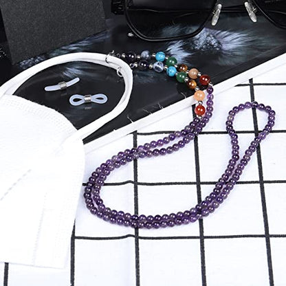 TUMBEELLUWA Reiki 7 Chakra Stone Beads Eyeglasses Chain for Women Men - color: Purple