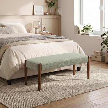 Usaint 42" End of Bed Bench with Wood Legs, Green with Walnut Leg - color: Green With Walnut Leg