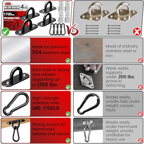 sprookber 304 Stainless Steel Pad Eye Snap Hook,M10 Ceiling Hook 1700Lb,8Pc | Hanging Kit with Screws for Hammock Chair Swing, Yoga Gym Equipment, Sun Shade Sail, Plant Hangers & Marine Boat Hardware - size: 4 Inch, style: Black Oval