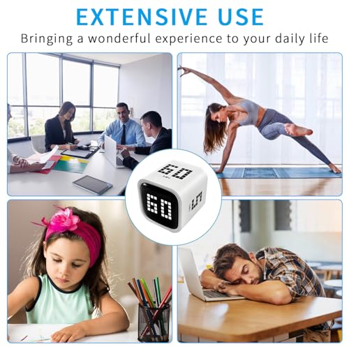 Qumox Digital Cube Timer, Rechargeable Flip Timer with Gravity Sensor & Manual Mode, 5/10/30/60 Minute Countdown, USB-C, LED Display, Vibration & Sound Alerts for Study, Work, Cooking, Fitness
