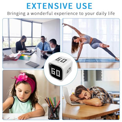 Qumox Digital Cube Timer, Rechargeable Flip Timer with Gravity Sensor & Manual Mode, 5/10/30/60 Minute Countdown, USB-C, LED Display, Vibration & Sound Alerts for Study, Work, Cooking, Fitness
