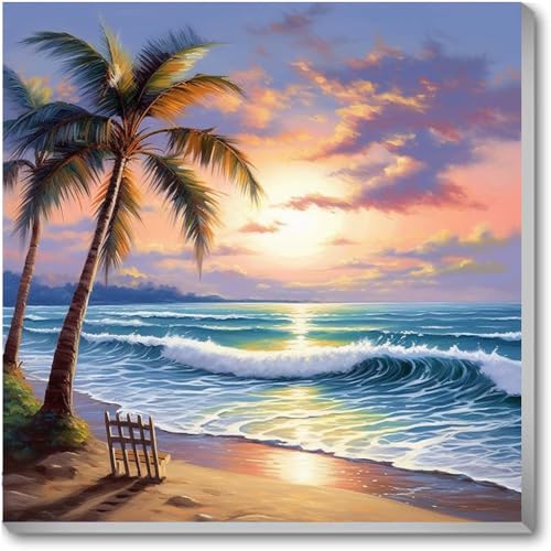 Paint by Numbers Kit for Adults,Beach DIY Paint by Number With Frame | Paint by Number for Beginner,Adult Paint by Number,HD Color Canvas,DIY Tool Kits,Stress Relief Craft,Great Gift,10X10 inch - color: MT6134