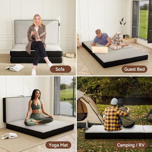 ROXGOX Memory Foam Trifold Mattress, Foldable Mattress Full Size 6 Inch, Portable Floor Bed with Washable Cover, Handle & Non-Slip Bottom, for RV, Travel, Camping, Yoga, 73"x52"x6", Grey - size: Full, style: 6 Inch-Grey
