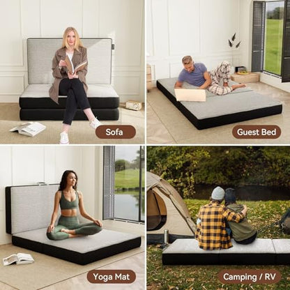 ROXGOX Memory Foam Trifold Mattress, Foldable Mattress Full Size 6 Inch, Portable Floor Bed with Washable Cover, Handle & Non-Slip Bottom, for RV, Travel, Camping, Yoga, 73"x52"x6", Grey - size: Full, style: 6 Inch-Grey