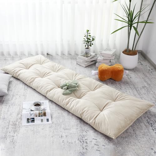 BALAPET Floor Lounger Pillow,Foldable Light Thick Tufted Floor Pillow Cushion with Elasticized Webbing for Easy Storage Floor Lounger for Meditation, Playing, Yoga, Reading, Sleeping(Beige White) - color: Beige White