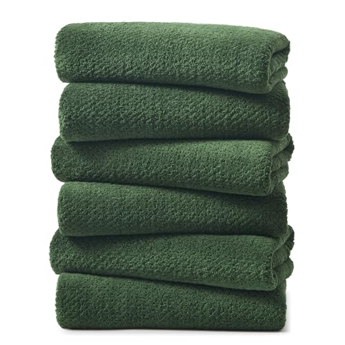 REDKISS Microfiber Hand Towels Set of 6, 16 by 28 inches, Ultra Soft and Highly Absorbent Hand Towels for Bathroom, Gym, Shower, Hotel, and Spa, Olive - color: Olive 06, size: 16'' x 28''