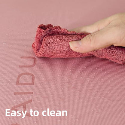 PAIDU POE Yoga Mat （10mm）Extra Thick Fitness Mat 72"x24" with Carry Strap - color: Pink + black
