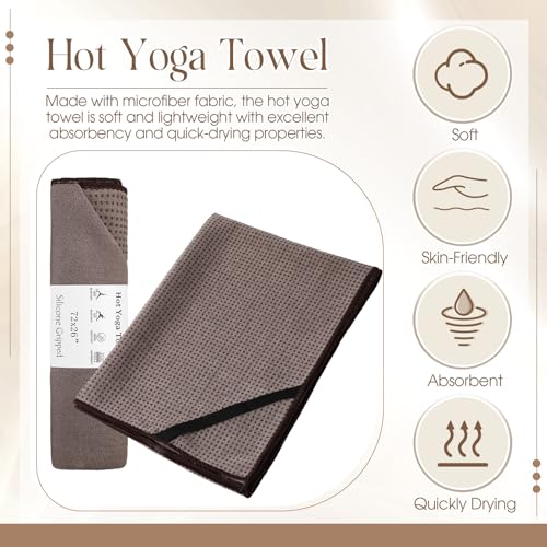 Hahafelt 3 Pack Hot Yoga Mat Towel Non Slip, Beige Dark Gray Coffee - color: Beige Dark Gray Coffee