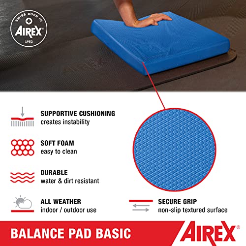 AIREX Balance Pad – Stability Trainer for Balance, Stretching, Physical Therapy, Exercise, Mobility, Rehabilitation and Core Training Non-Slip Closed Cell Foam Premium Balance Pad - color: Blue, size: Basic