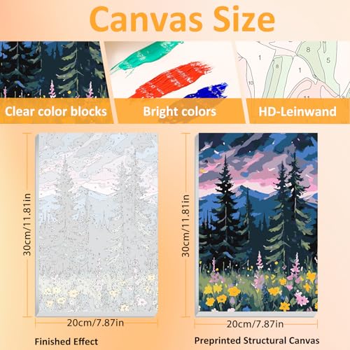 Mandun Landscape Paint by Numbers Kit for Adults, 3 Pack, 7.8x11.8 inch | DIY Painting Kits Crafts for Adults, Relieve Stress, Frame Canvas, Wooden Easel, Gift Box, Home Wall Decor - color: 3 Pack Landscape Forest