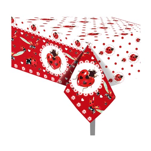 1Pc Ladybug Insect Party Plastic Tablecloth 54 x 87 Inch Long Table Cover, Coccinella Septempunctata Party Tablecover for Ladybird Theme Kids Baby Shower Birthday Dinner Picnic Kitchen Event - color: Ladybug Insect