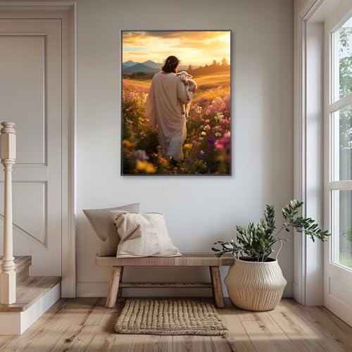 Jesus Diamond Art Kits for Adults,God and Lamb Diamond Painting Wall Decor | Diamond Art Kit for Beginners, 5D DIY Full Drill Diamond Painting Gem Art, Home Wall Art Gifts(12x16 inch) - color: DP03924