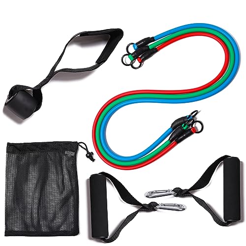 Resistance Bands with Handles and Door Anchor for Home Workouts | For women and men; includes a door anchor and simple guide for exercise, stretching, and home workouts. - color: 3pcs set - 90 lbs