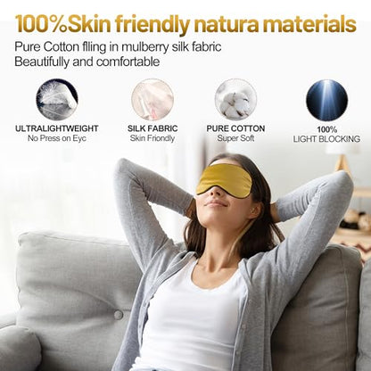 Silk Sleep Mask, Blackout Eye Mask for Sleeping with Adjustable Strap - color: Gold