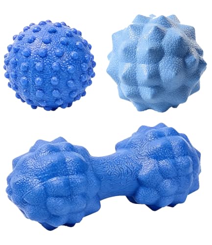 3 in 1 Foot Massage Ball Set, Standard Textured Peanut Massage Balls Kit, Deep Tissue Muscle Relaxation Therapy Tools Perfect for Home Office Gym Travel Use Blue Set - color: Blue Set
