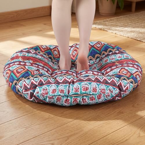 35" Large Bohemian Floor Cushion Oversized Round Meditation Floor Pillow | Bohemian Style, Oversized Floor Cushion, Fluffy and Lightweight, Corduroy and Pearl Cotton, Yoga Cushion - color: Colorful, style: Bohemian
