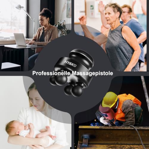 HYAKO F1 Handheld Deep Tissue Massager | Muscle Pain Relief,5 Speed 4 Heads | Portable Orbital Professional Muscle Massager Tool for Easing Shoulder and Back Tension and for Myofascial Release
